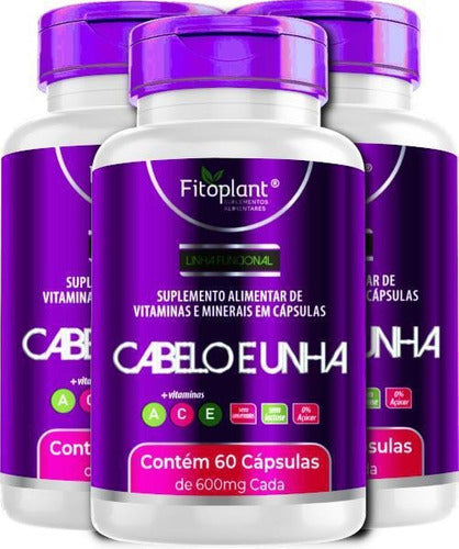 KIT 3 CABELO E UNHA 500 MG (60 CAPS CADA) FITOPLANT